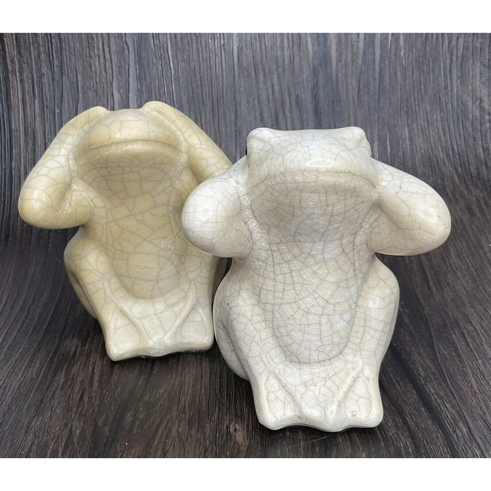 Ivory Crackle Hear See No Evil Frogs Statue‎ 4
